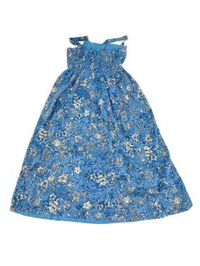 Dalia Women's Maxi Summer Dress / Floral Pattern / Blue & White / Size Medium